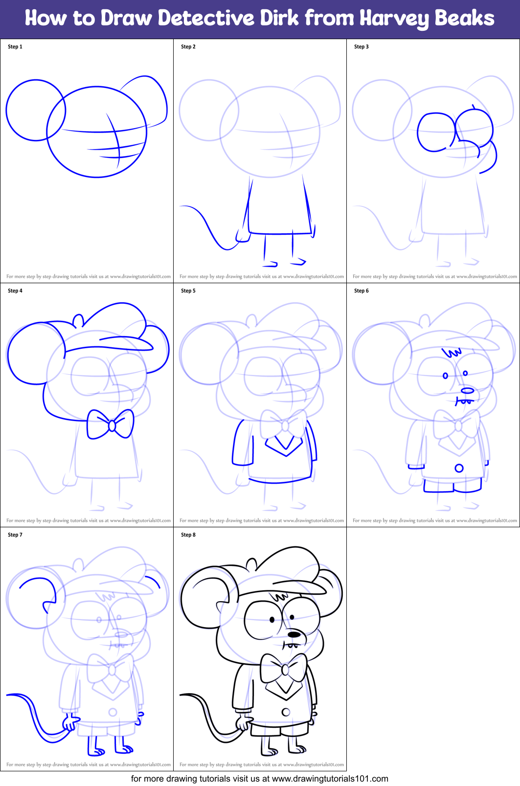 How to Draw Detective Dirk from Harvey Beaks printable step by step ...