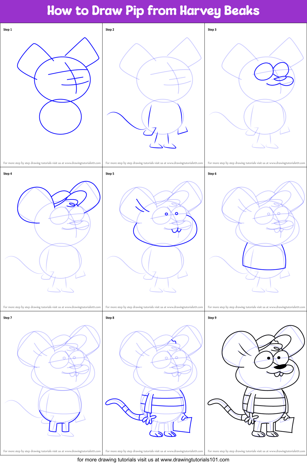 How to Draw Pip from Harvey Beaks printable step by step drawing sheet ...