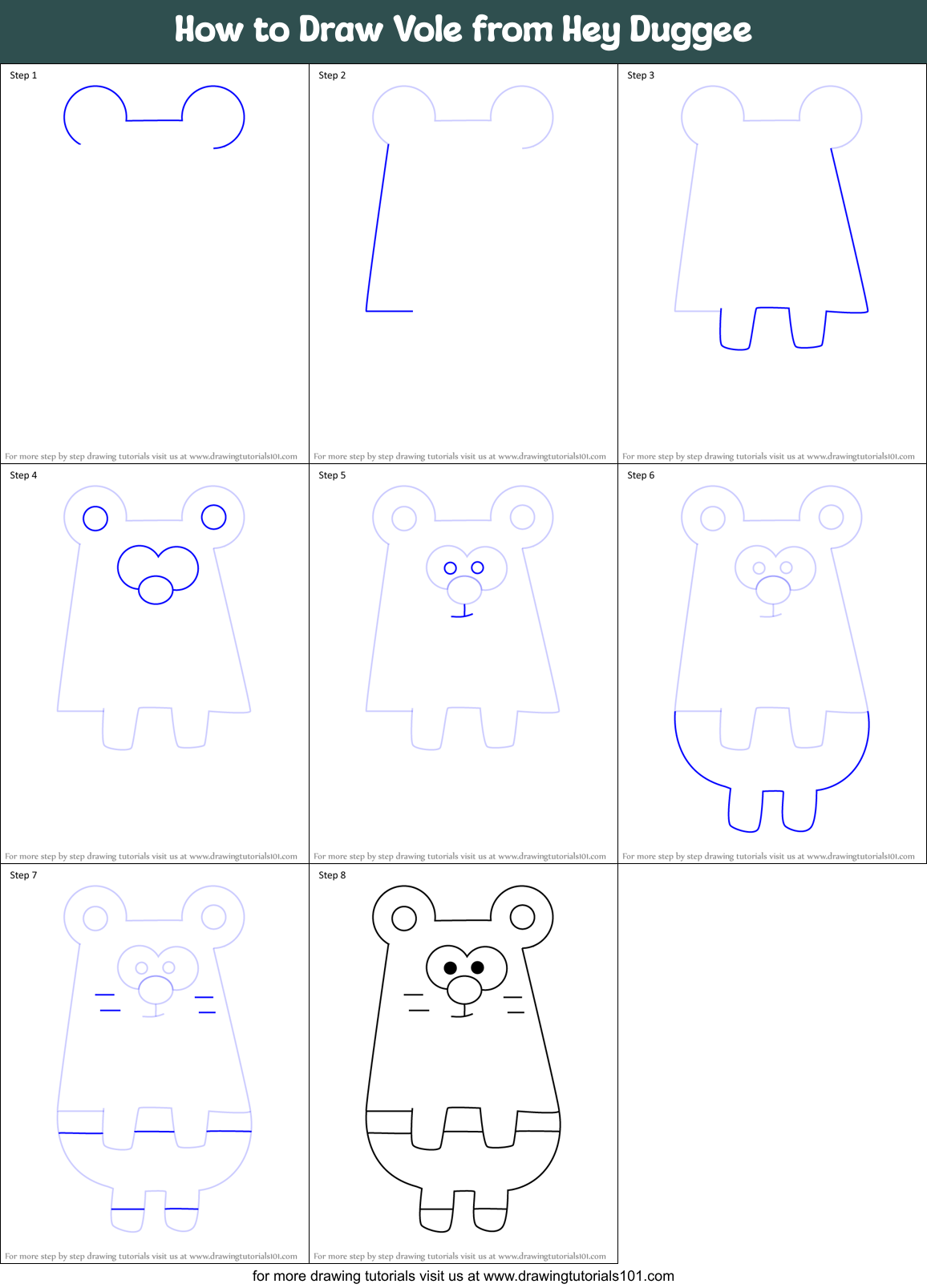 How to Draw Vole from Hey Duggee printable step by step drawing sheet ...