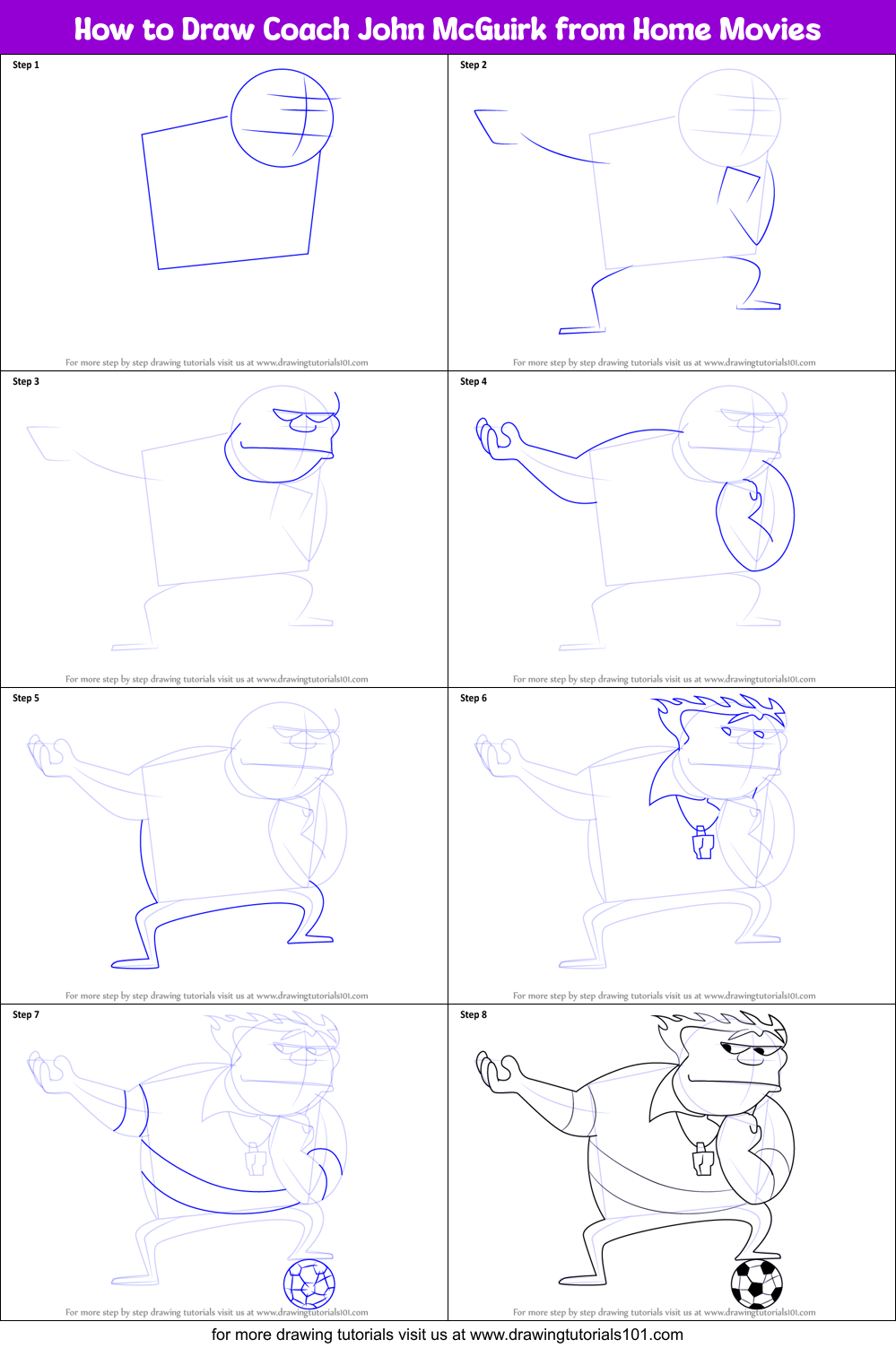 How to Draw Coach John McGuirk from Home Movies printable step by step ...