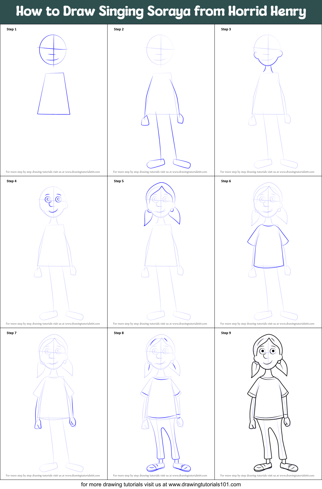 How to Draw Singing Soraya from Horrid Henry printable step by step ...