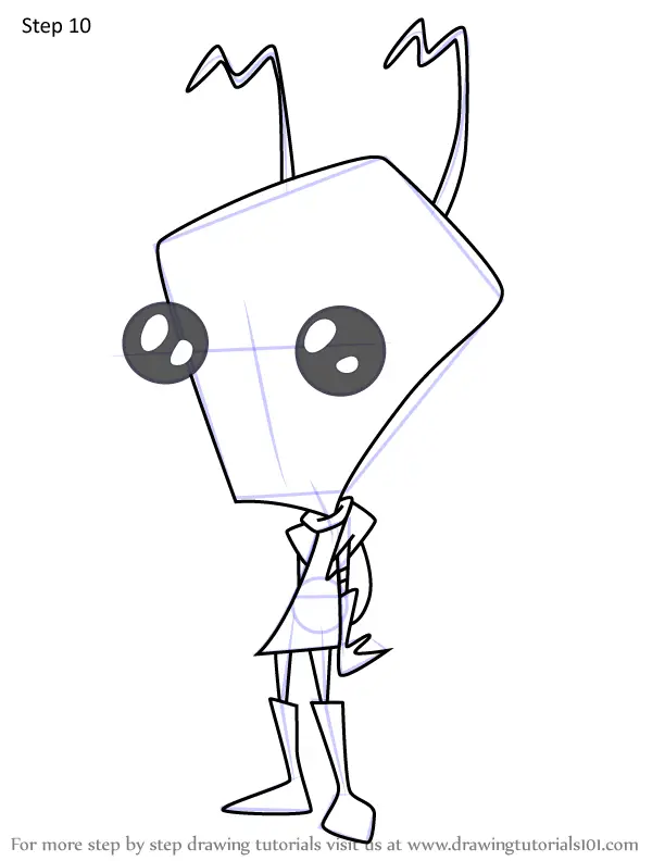 Step by Step How to Draw Invader Nen from Invader Zim