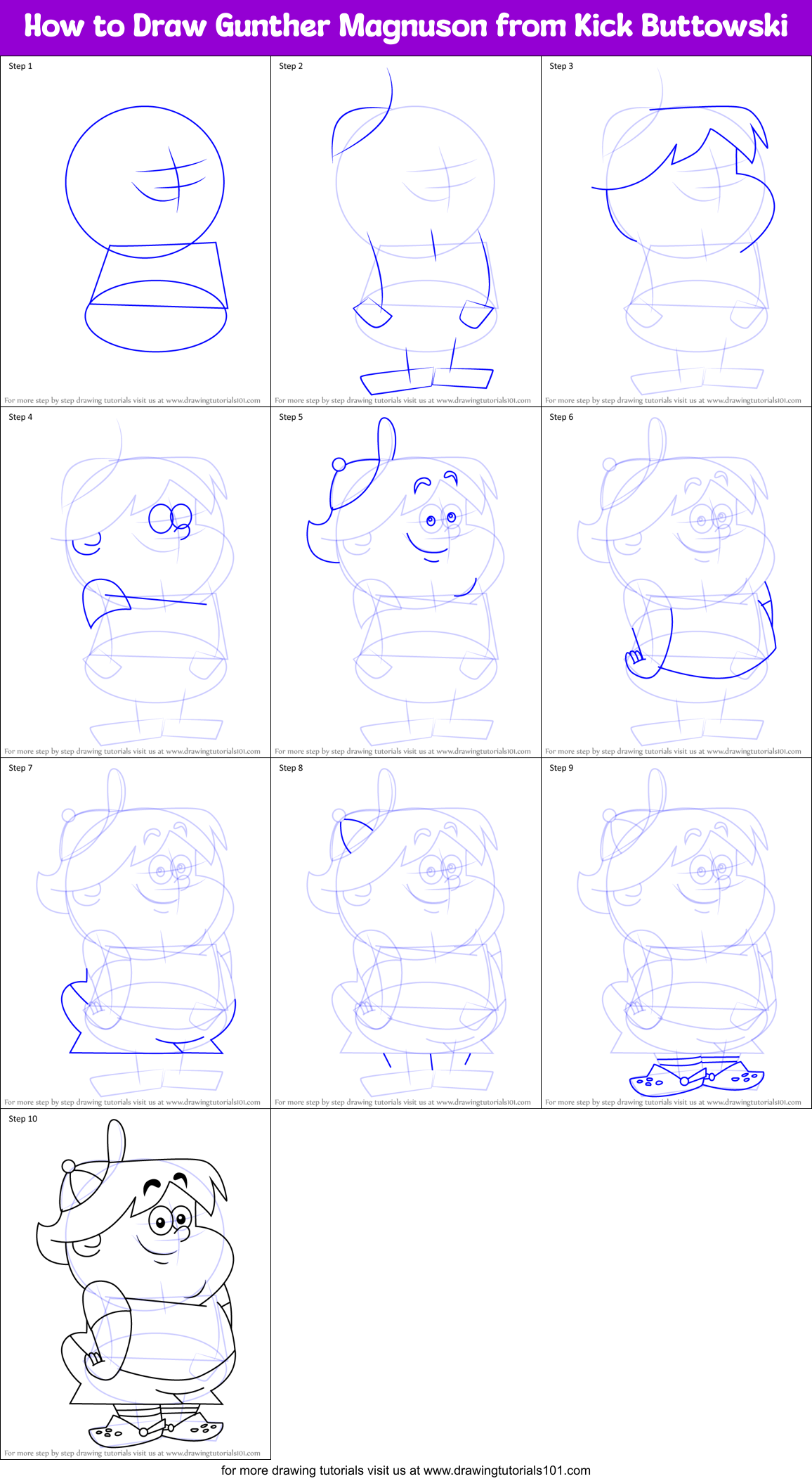 How to Draw Gunther Magnuson from Kick Buttowski printable step by step ...