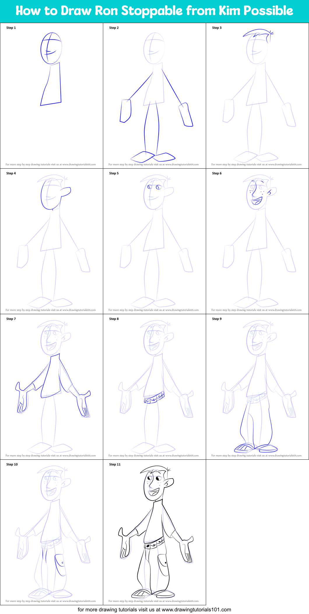 How to Draw Ron Stoppable from Kim Possible printable step by step ...