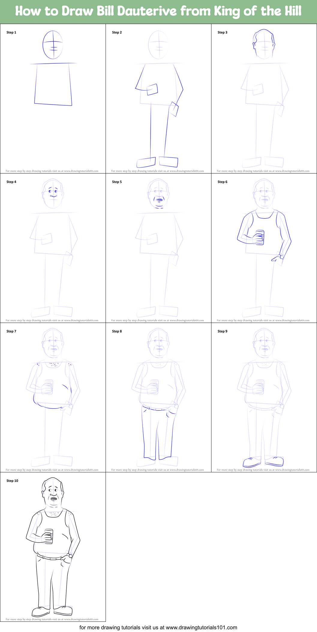 How to Draw Bill Dauterive from King of the Hill printable step by step ...