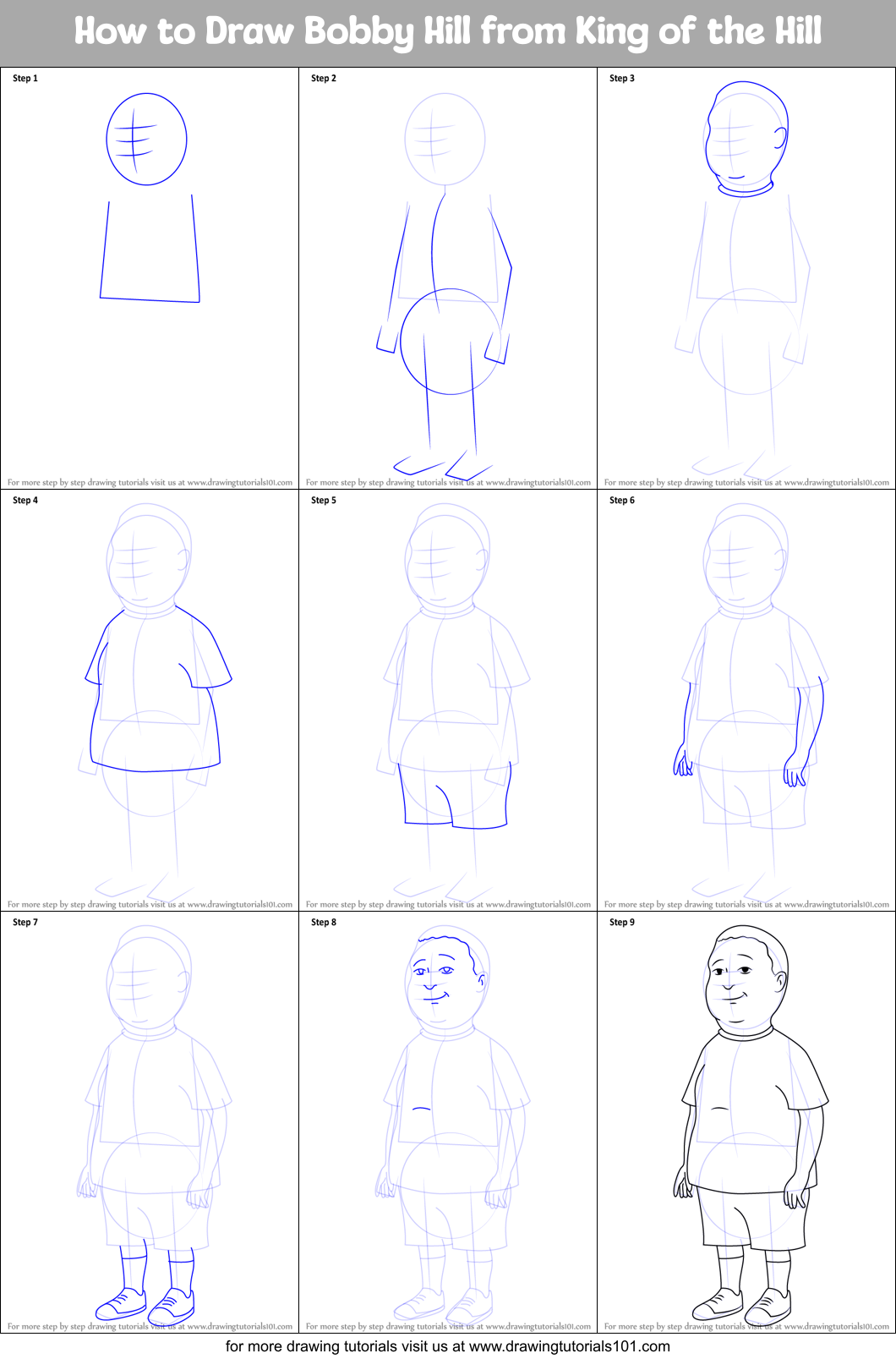 How to Draw Bobby Hill from King of the Hill printable step by step ...