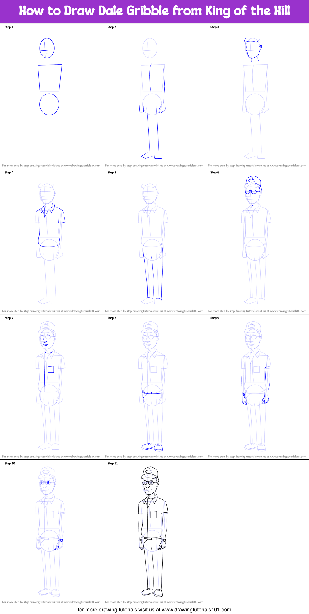 How to Draw Dale Gribble from King of the Hill printable step by step ...