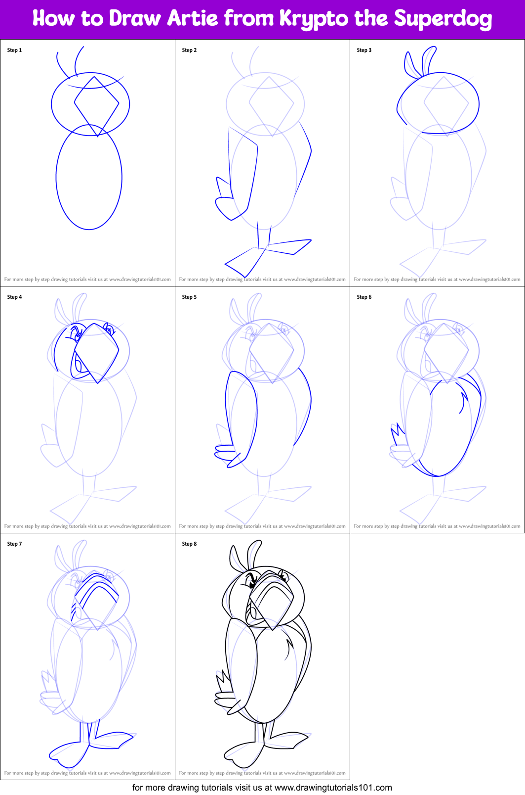 How To Draw Artie From Krypto The Superdog Printable Step By Step 