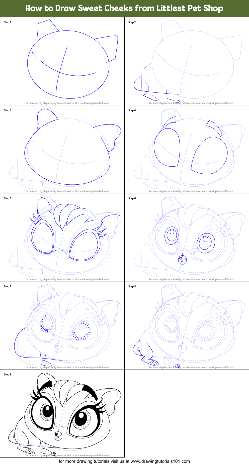 How to Draw Sweet Cheeks from Littlest Pet Shop printable step by step ...