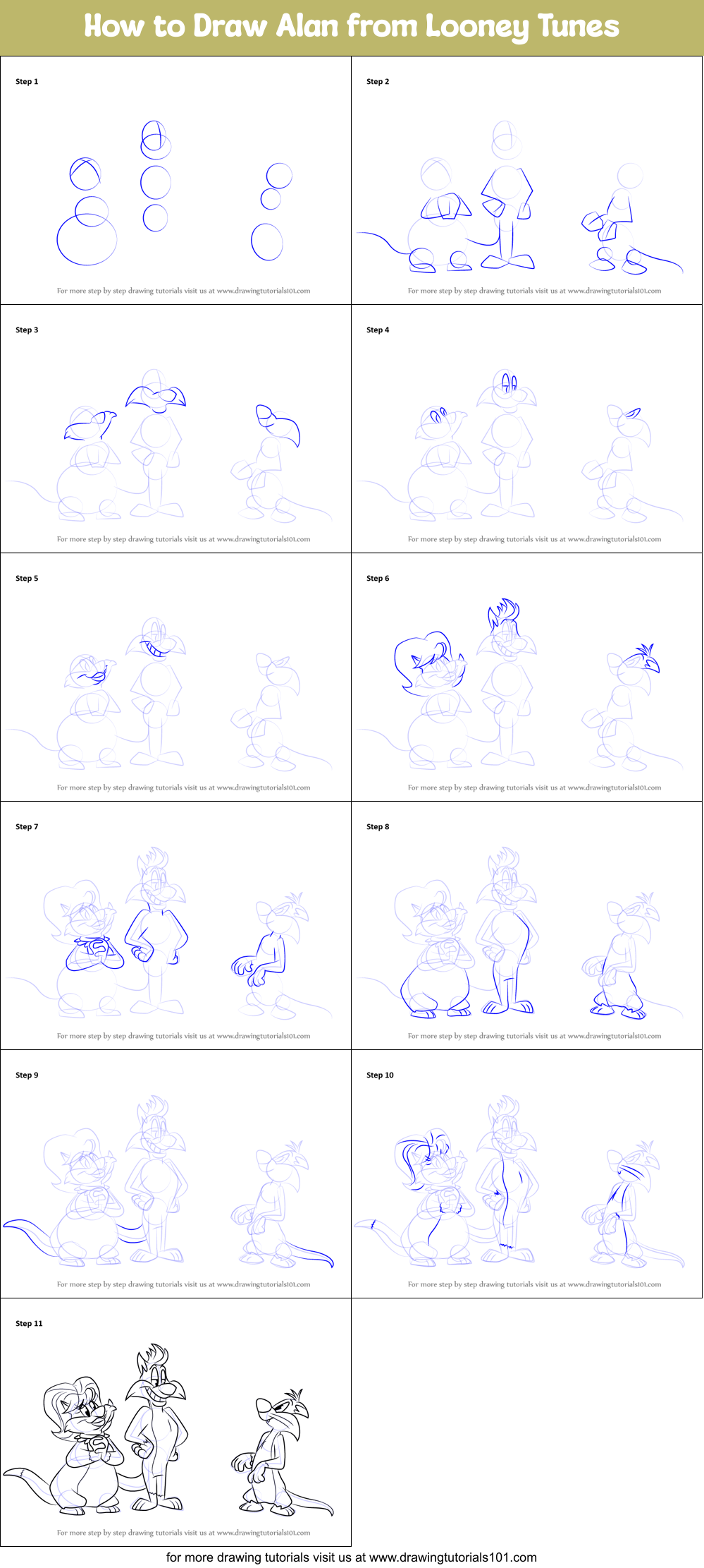 How to Draw Alan from Looney Tunes printable step by step drawing sheet ...