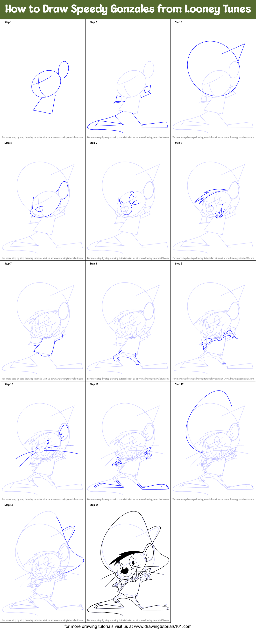 How to Draw Speedy Gonzales from Looney Tunes printable step by step ...