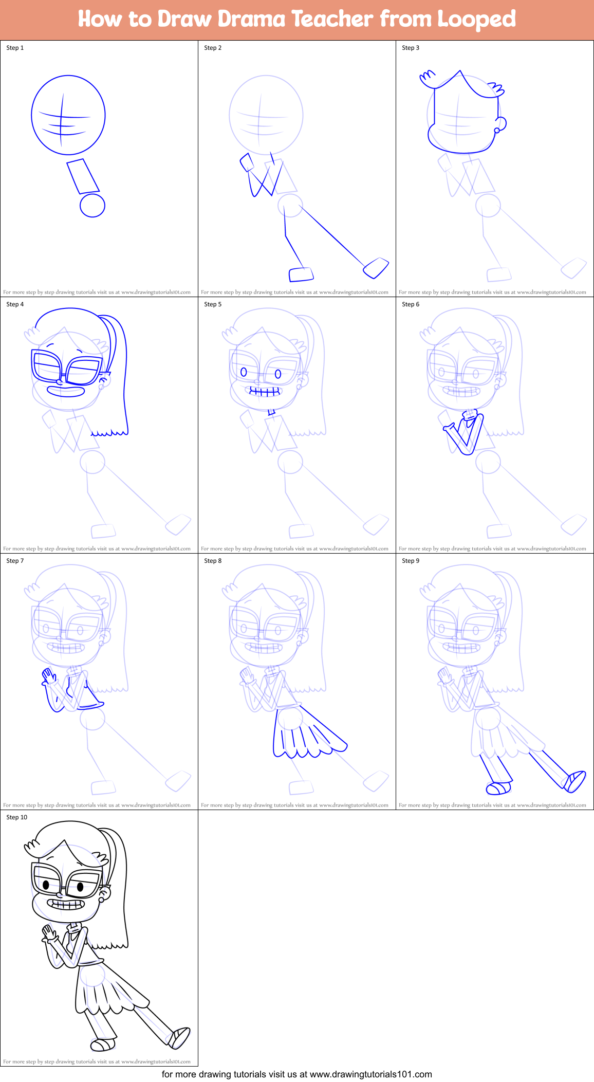 How to Draw Drama Teacher from Looped printable step by step drawing