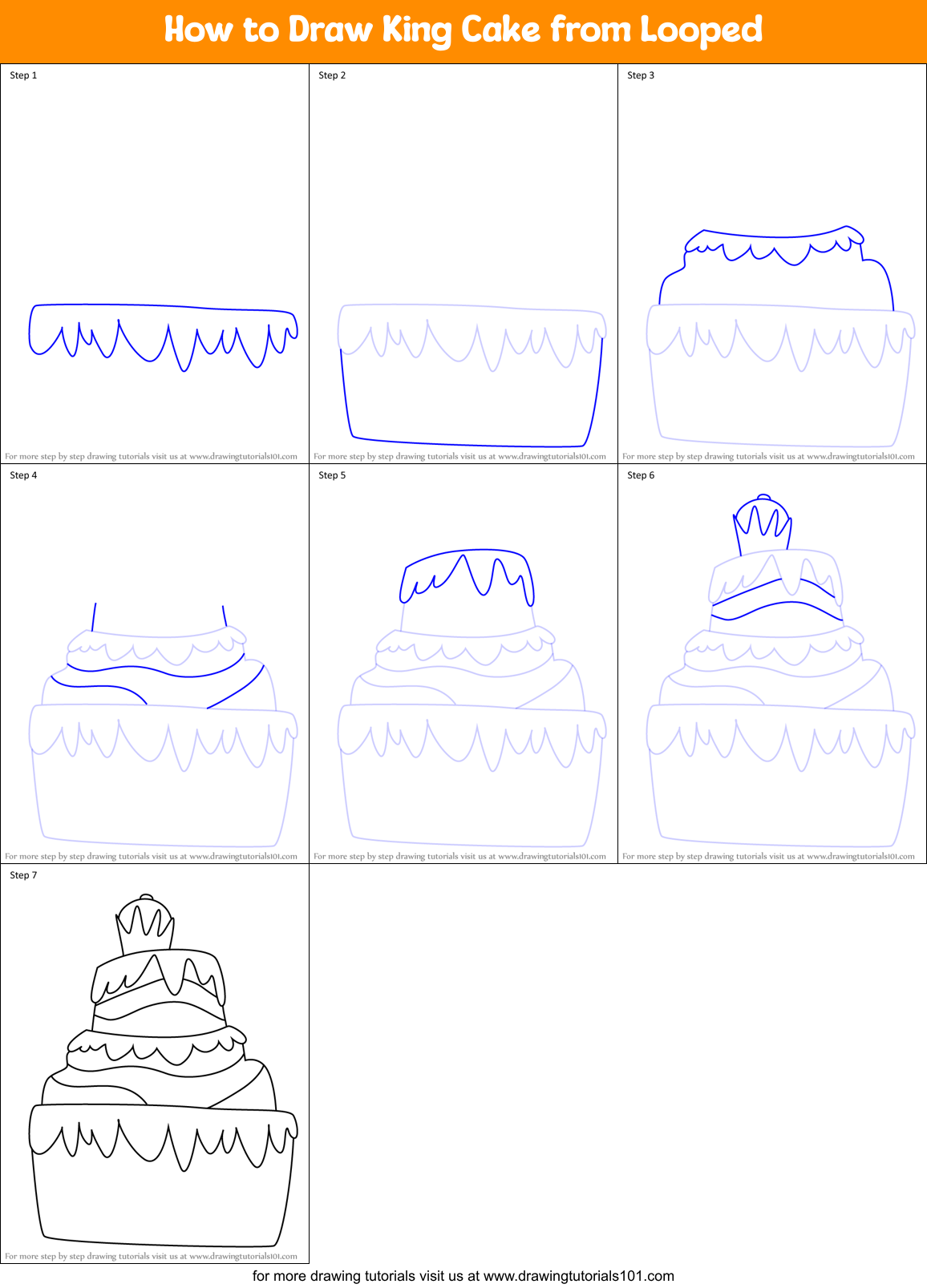 How to Draw King Cake from Looped printable step by step drawing sheet ...