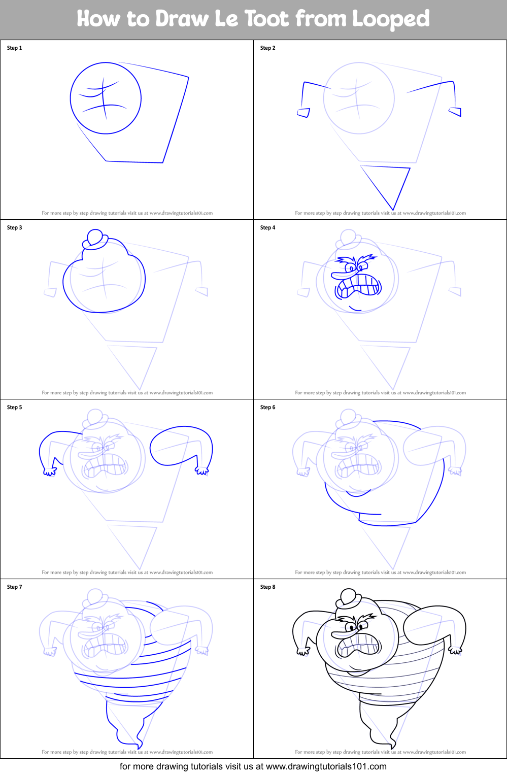 How to Draw Le Toot from Looped printable step by step drawing sheet