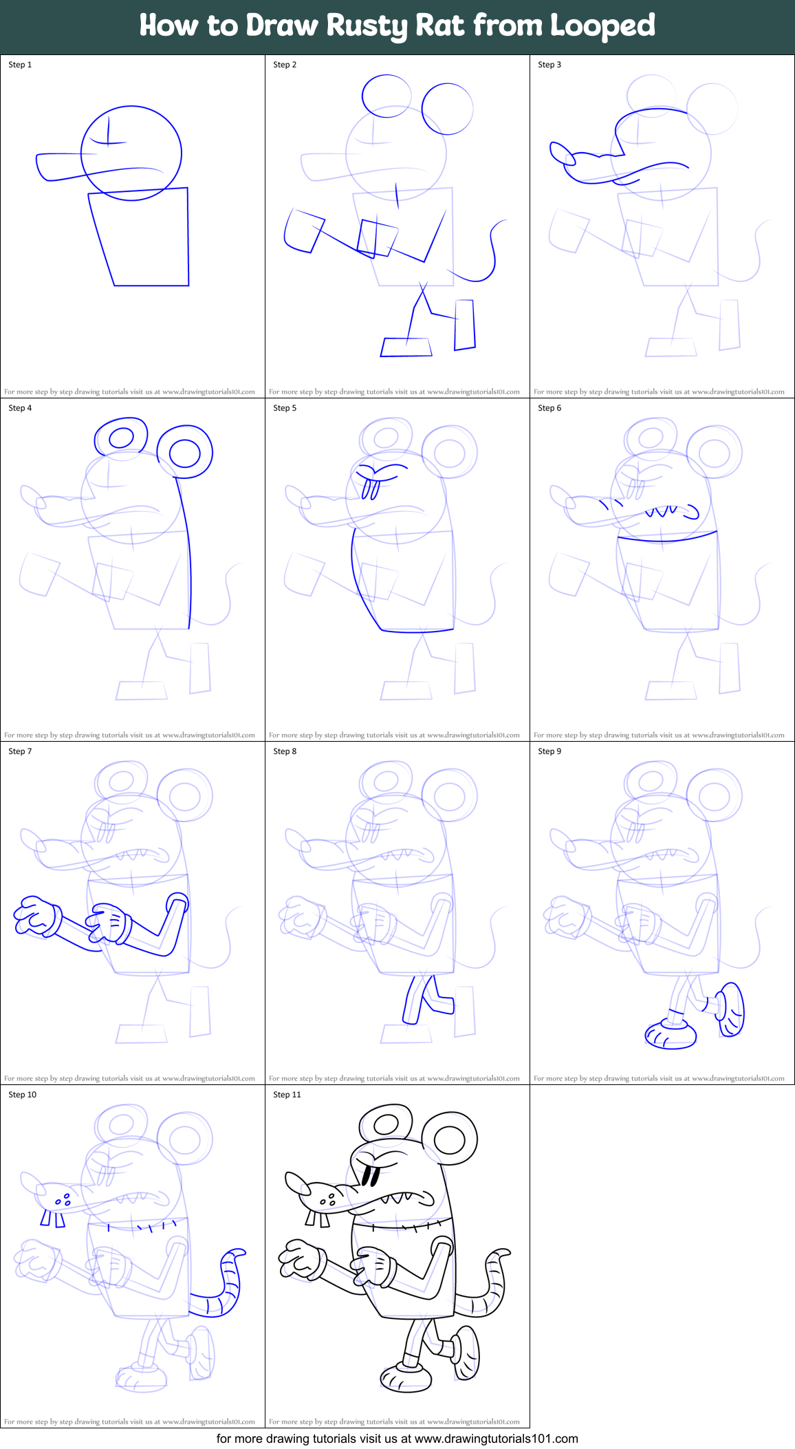 How to Draw Rusty Rat from Looped printable step by step drawing sheet ...