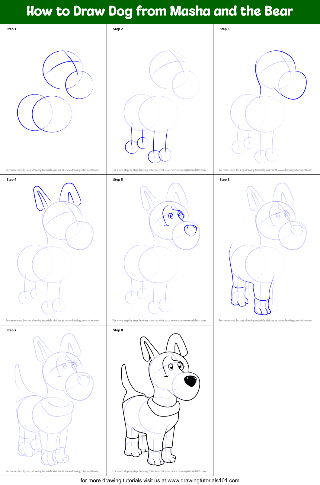 How to Draw Dog from Masha and the Bear printable step by step drawing ...
