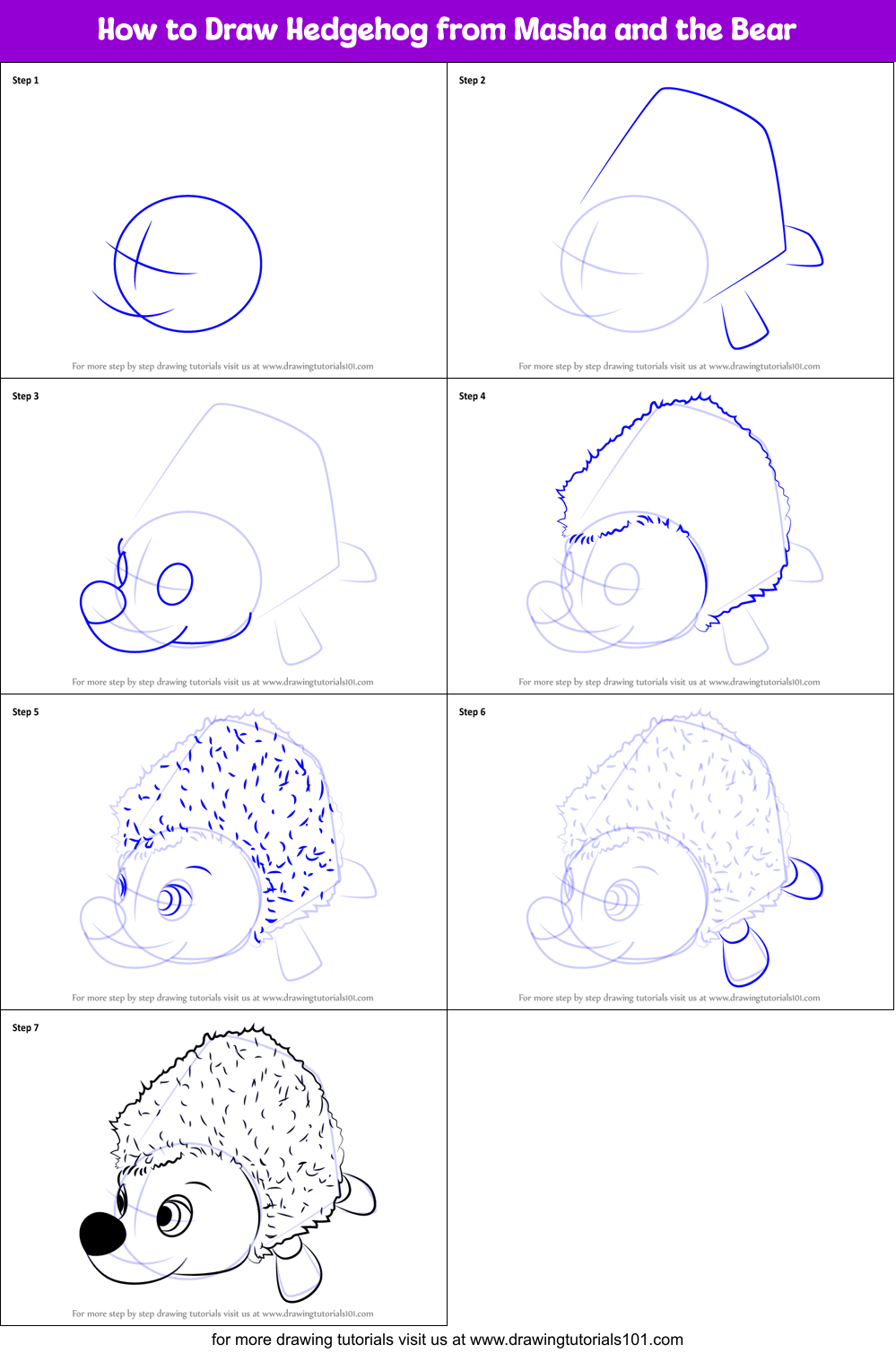 How to Draw Hedgehog from Masha and the Bear printable step by step ...