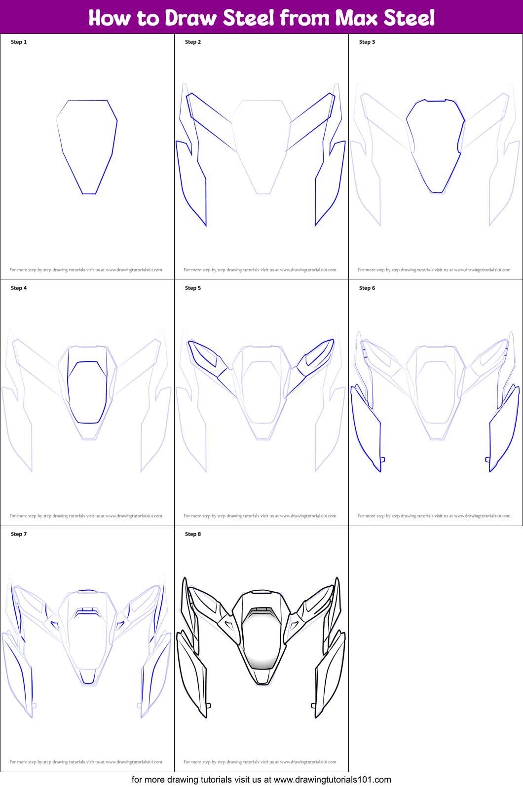How to Draw Steel from Max Steel printable step by step drawing sheet