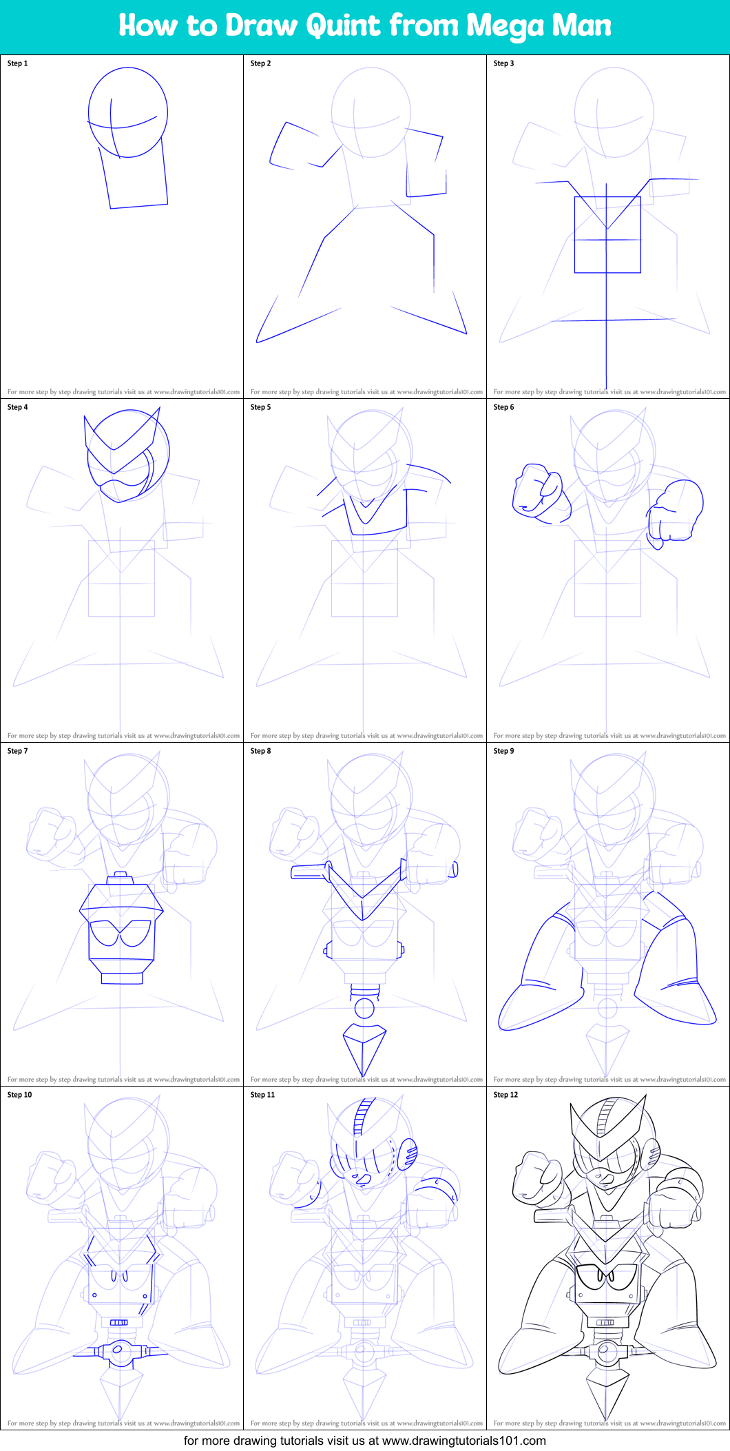 How to Draw Quint from Mega Man printable step by step drawing sheet ...