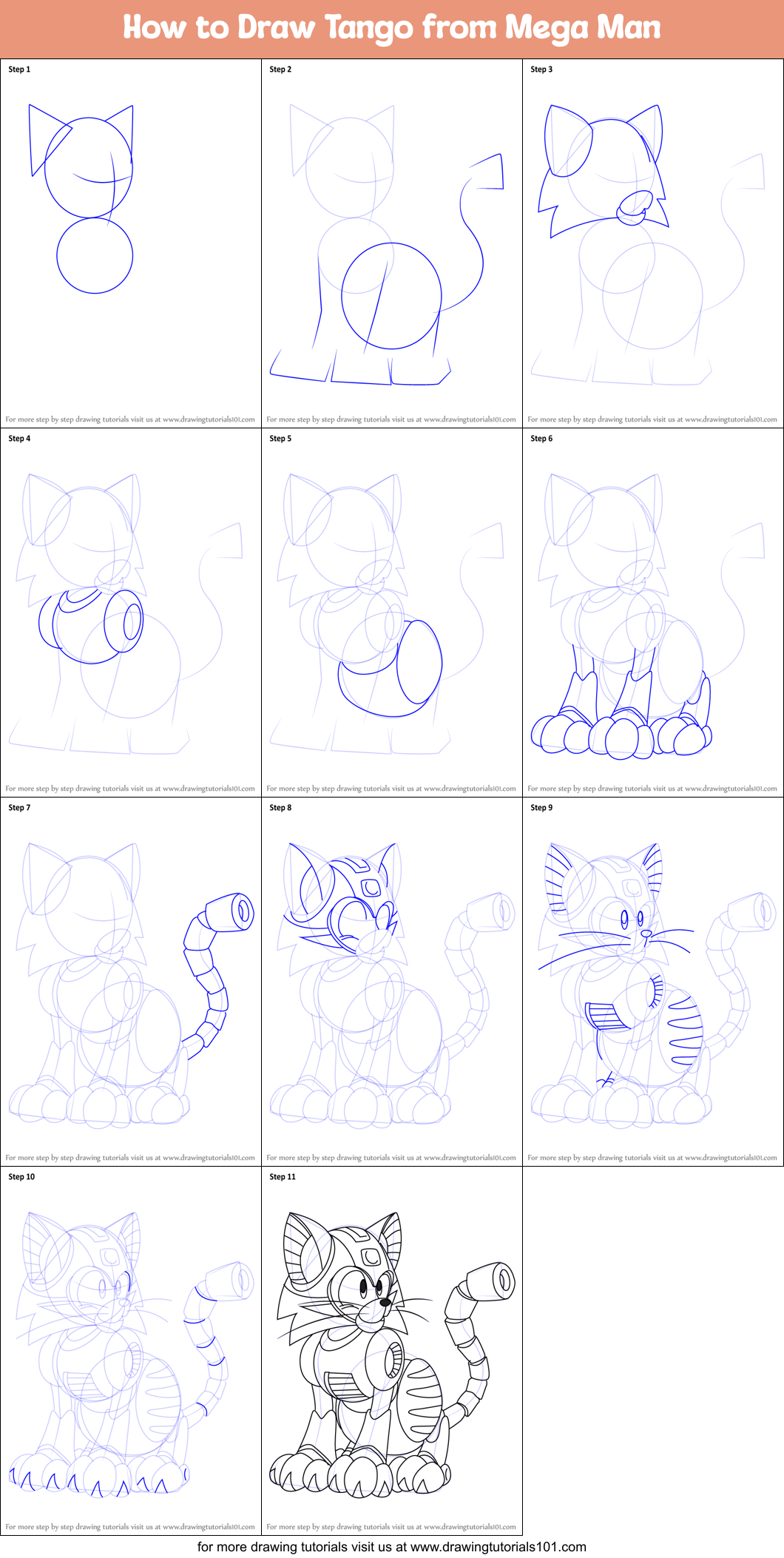 How to Draw Tango from Mega Man printable step by step drawing sheet ...