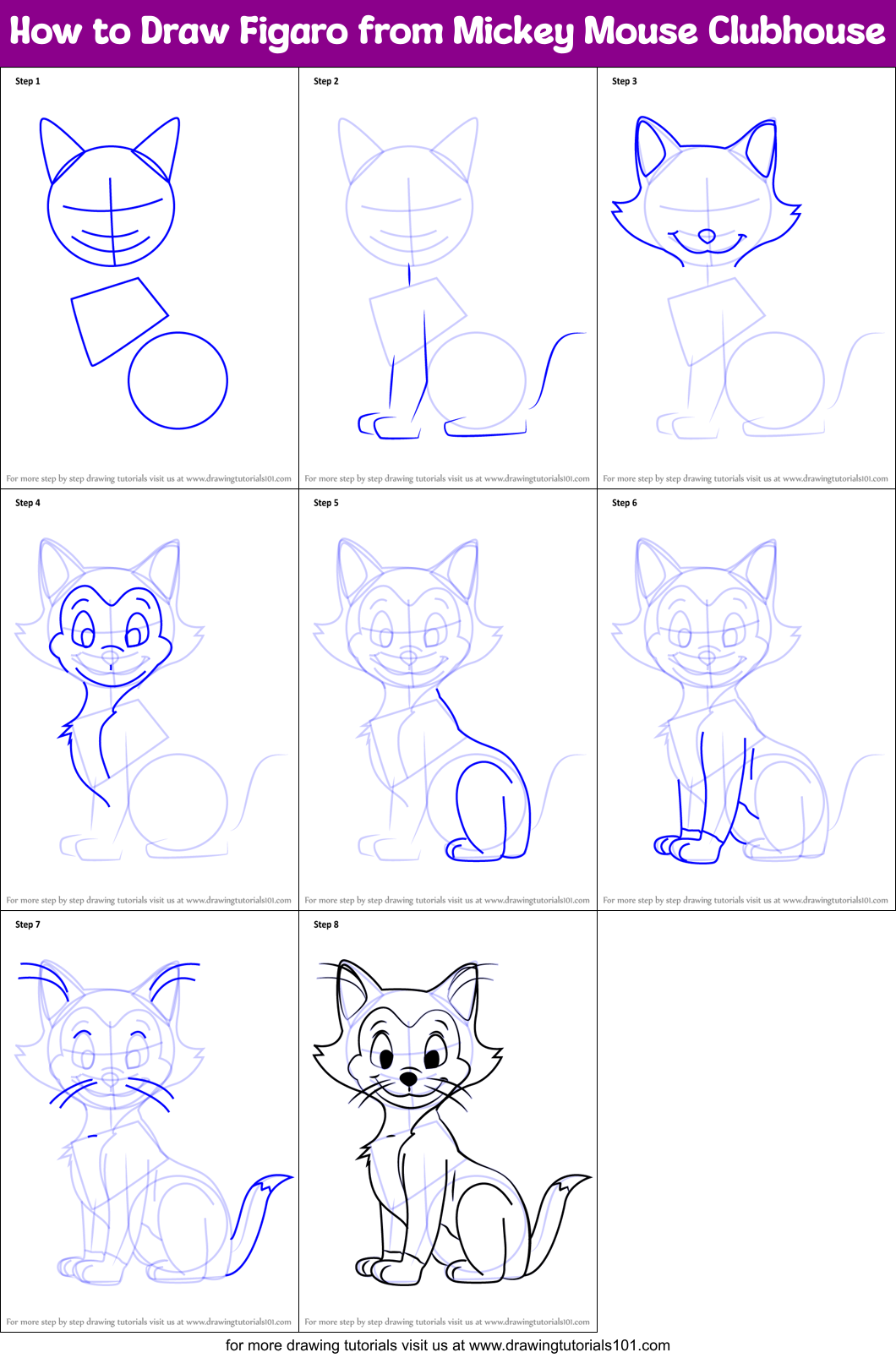 How to Draw Figaro from Mickey Mouse Clubhouse printable step by step ...