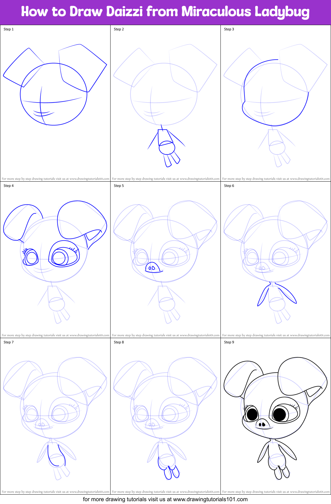 How to Draw Daizzi from Miraculous Ladybug printable step by step ...