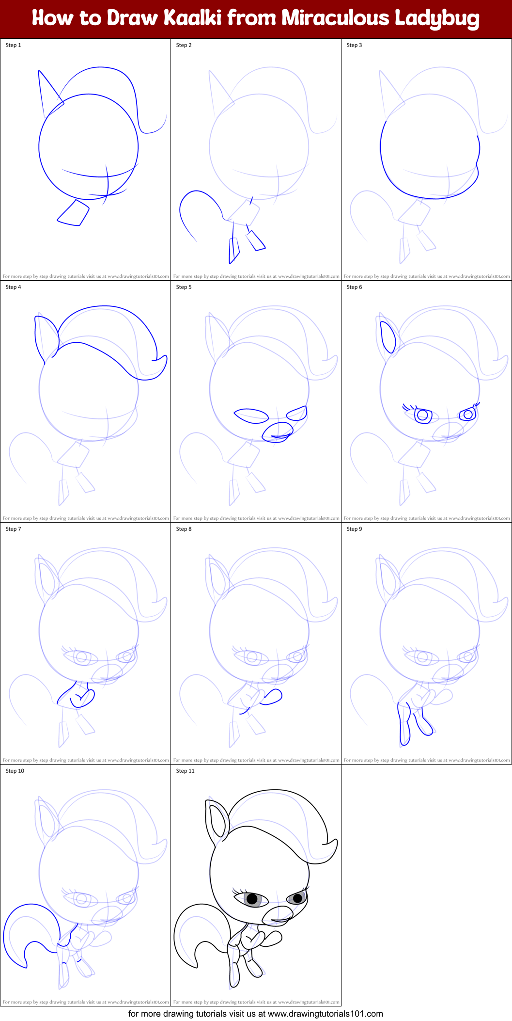 How to Draw Kaalki from Miraculous Ladybug printable step by step ...