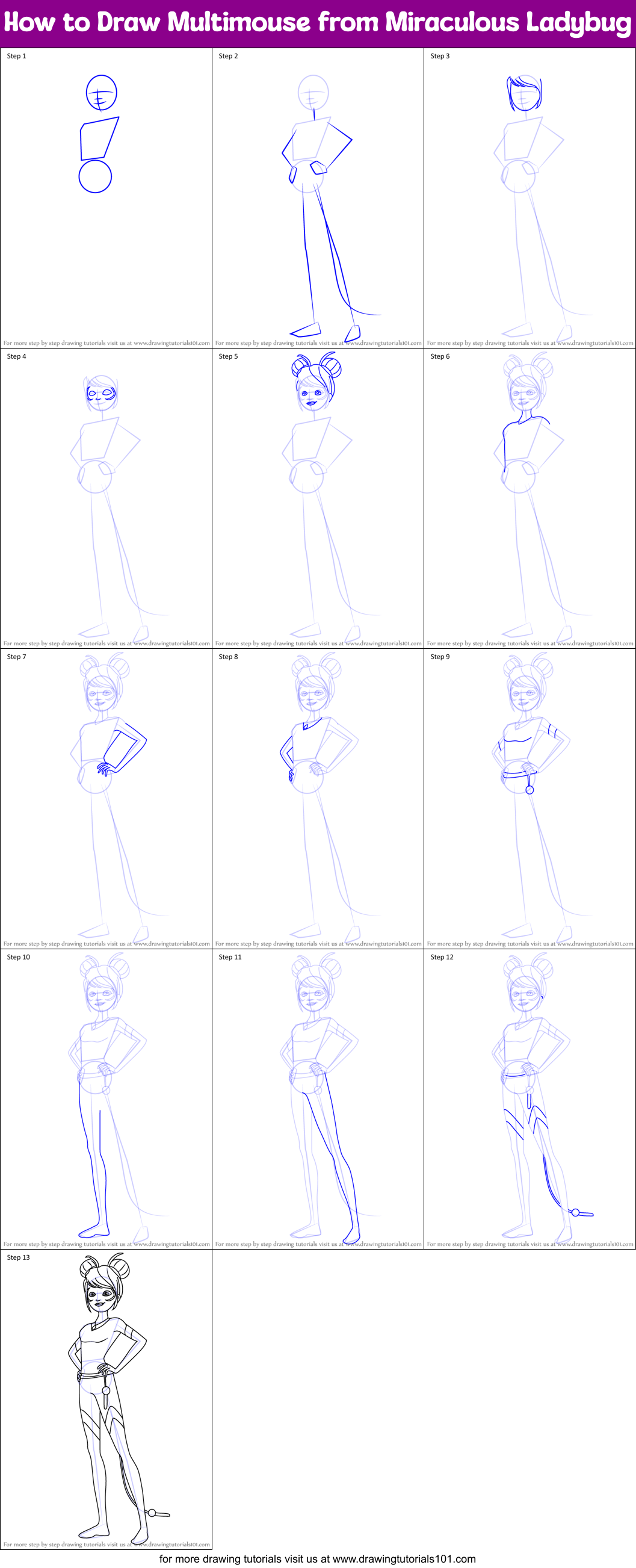 How to Draw Multimouse from Miraculous Ladybug printable step by step ...