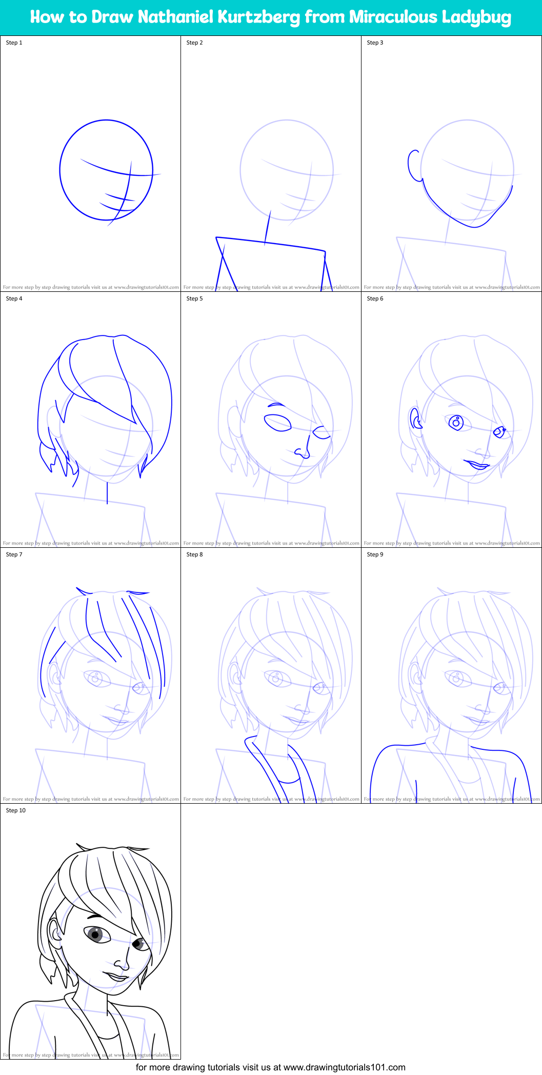 How to Draw Nathaniel Kurtzberg from Miraculous Ladybug printable step ...