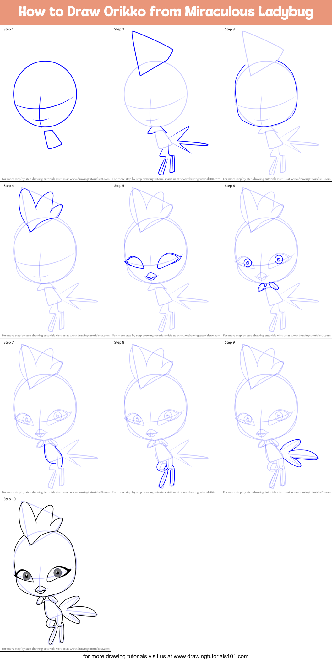 How to Draw Orikko from Miraculous Ladybug printable step by step ...