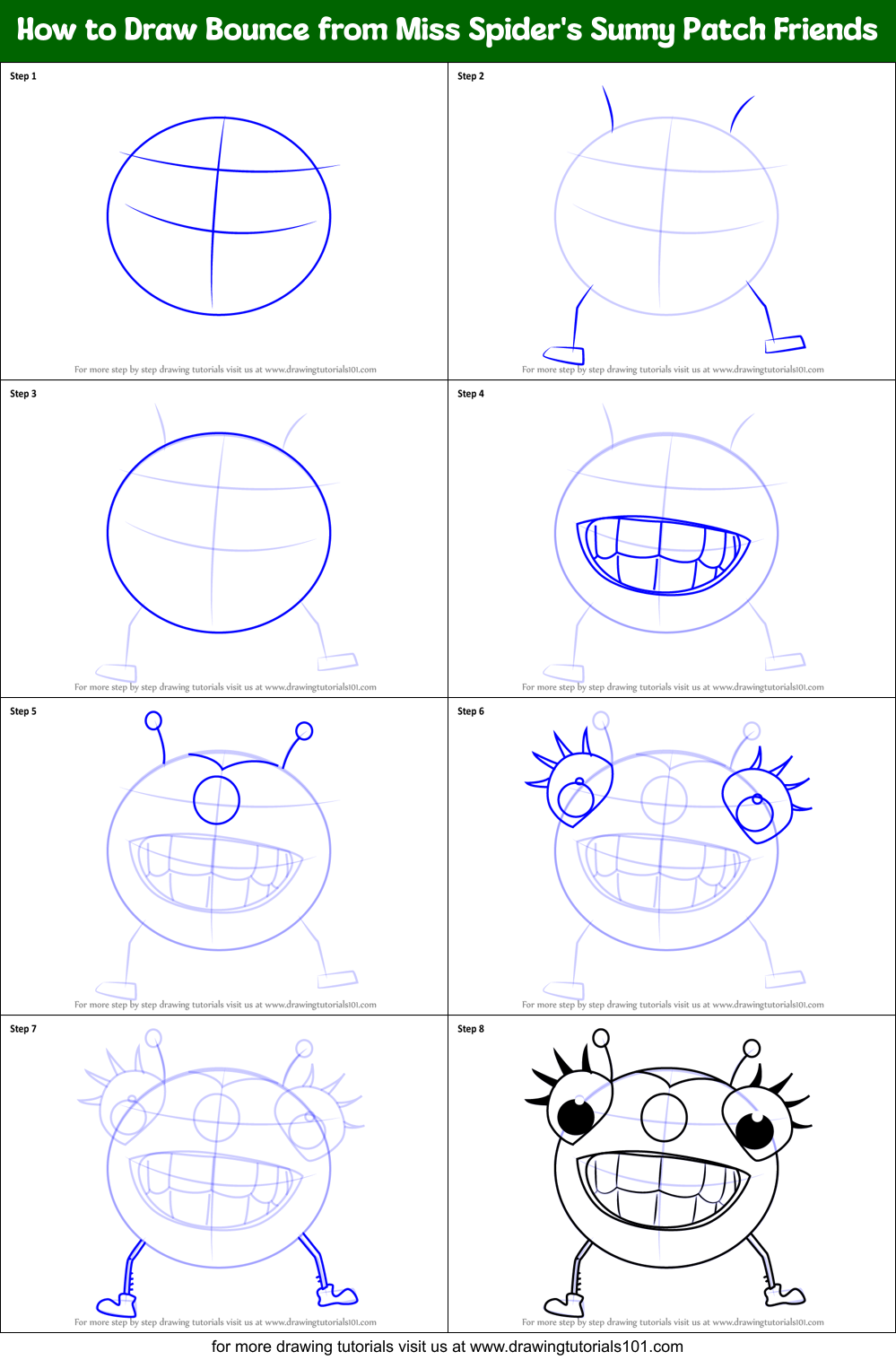 How to Draw Bounce from Miss Spider's Sunny Patch Friends printable