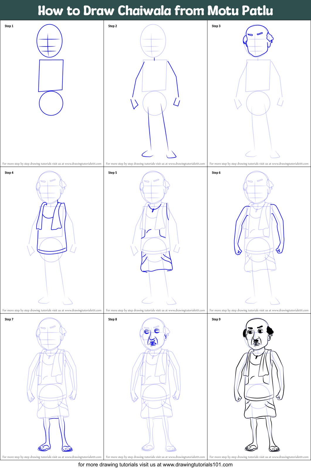 How To Draw Patlu From Motu Patlu - Drawingtutorials101 3AF