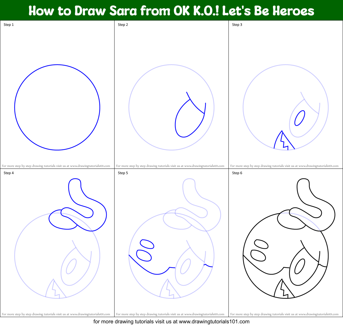 How to Draw Sara from OK K.O.! Let's Be Heroes printable step by step ...