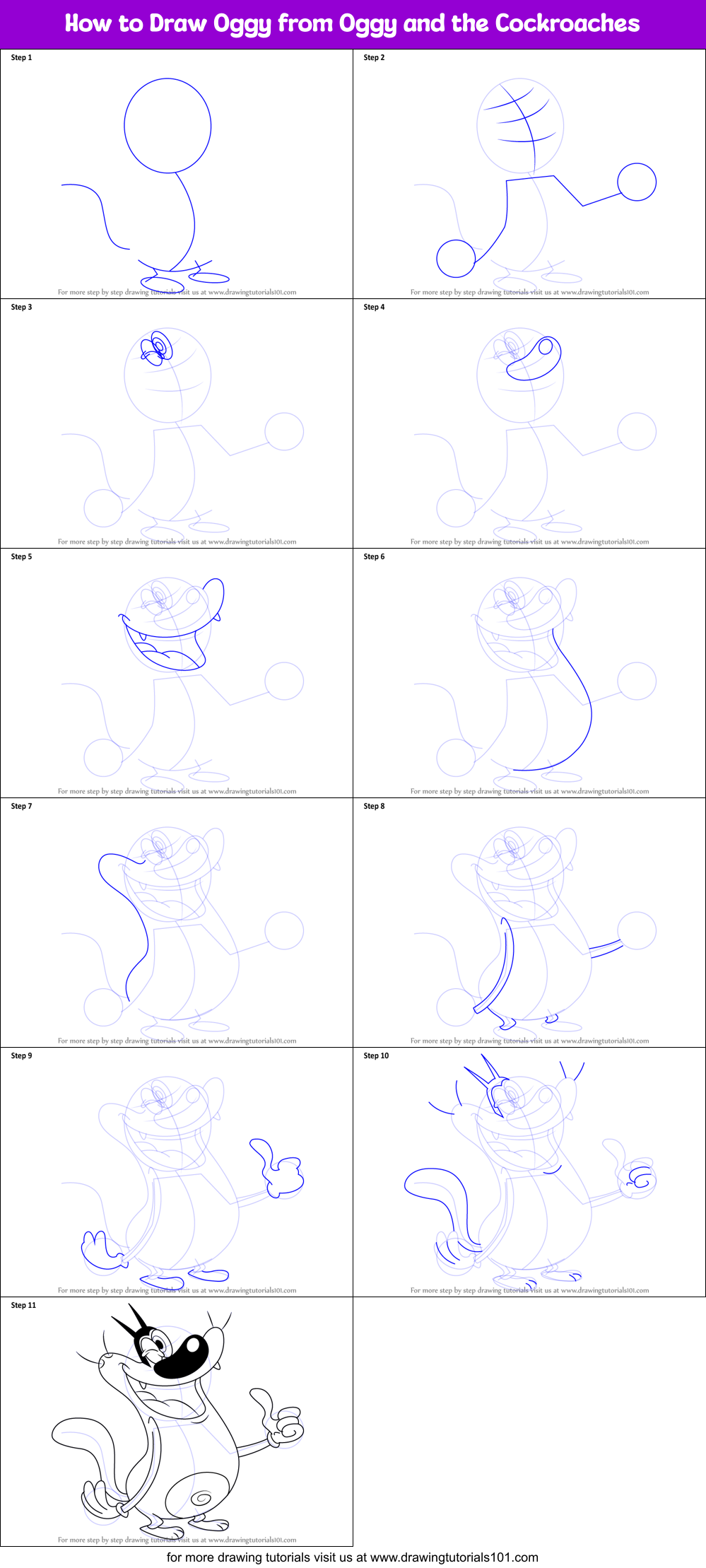 How to Draw Oggy from Oggy and the Cockroaches printable step by step ...