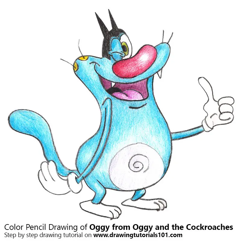 Oggy from Oggy and the Cockroaches Colored Pencils - Drawing Oggy from Oggy  and the Cockroaches with Color Pencils : 