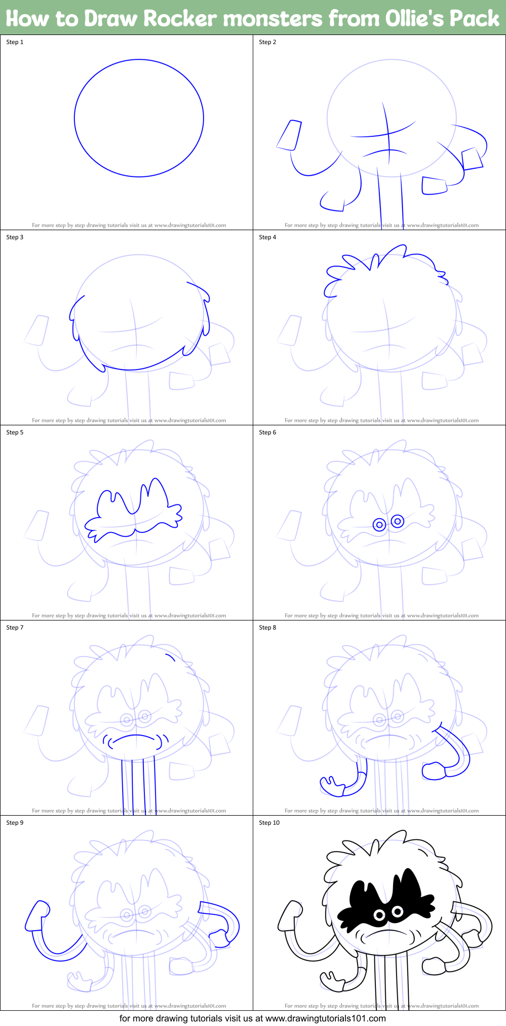 How To Draw Rocker Monsters From Ollie's Pack Printable Step By Step 