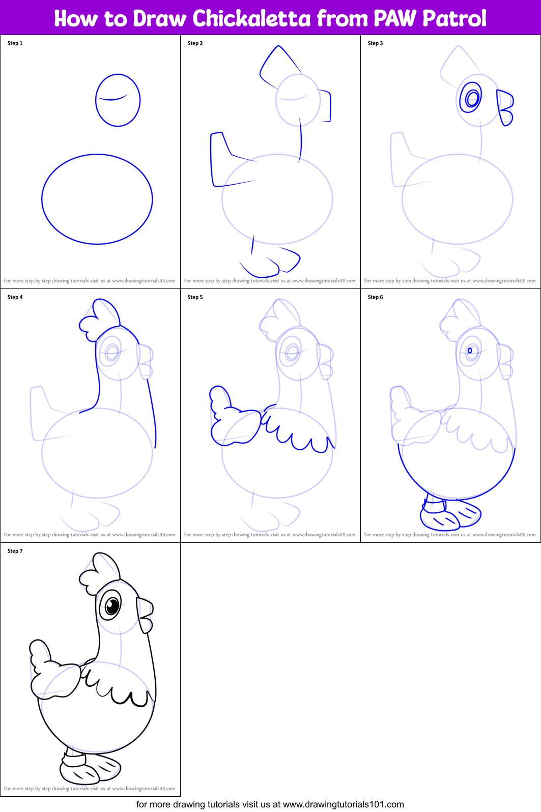 How to Draw Chickaletta from PAW Patrol printable step by step drawing ...