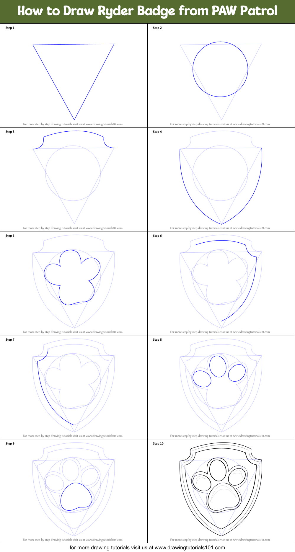 How to Draw Ryder Badge from PAW Patrol printable step by step drawing