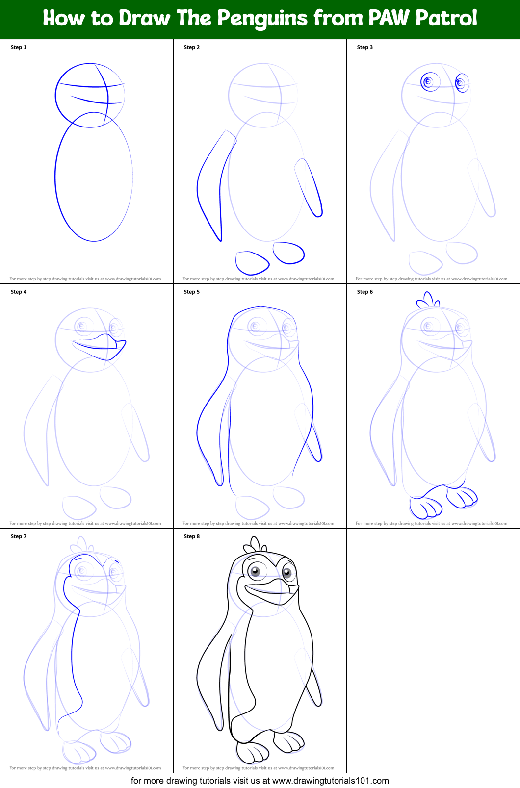 How to Draw The Penguins from PAW Patrol printable step by step drawing ...