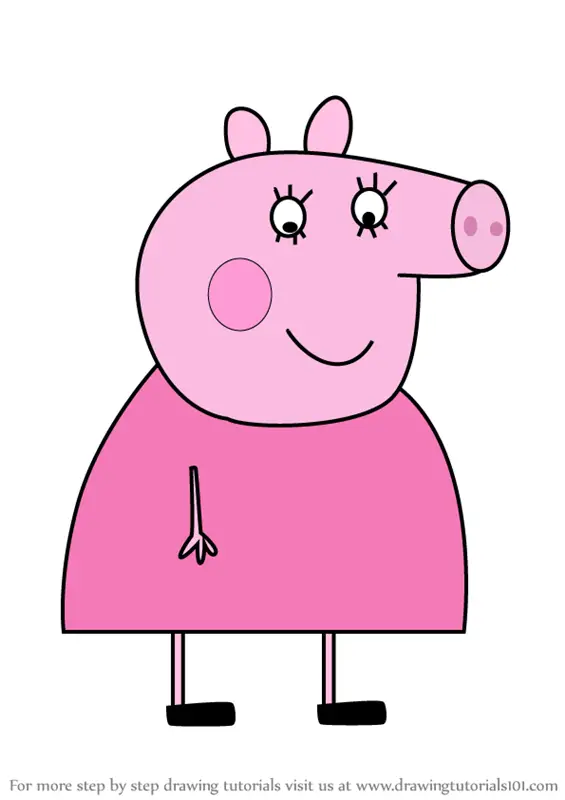 Step by Step How to Draw Aunty Pig from Peppa Pig : DrawingTutorials101.com