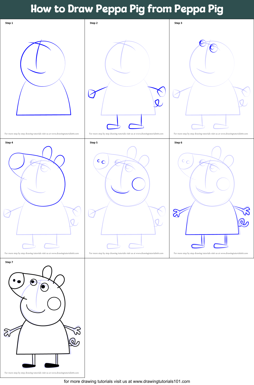 How to Draw Peppa Pig from Peppa Pig printable step by step drawing