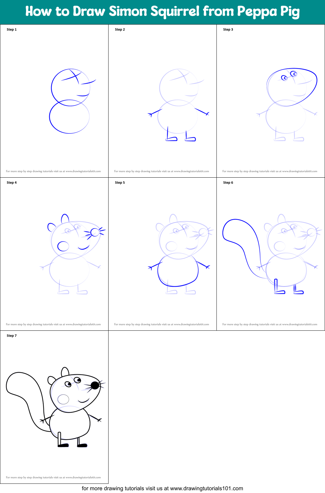 How to Draw Simon Squirrel from Peppa Pig printable step by step