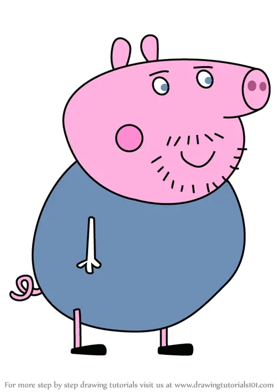 Step by Step How to Draw Uncle Pig from Peppa Pig : DrawingTutorials101.com