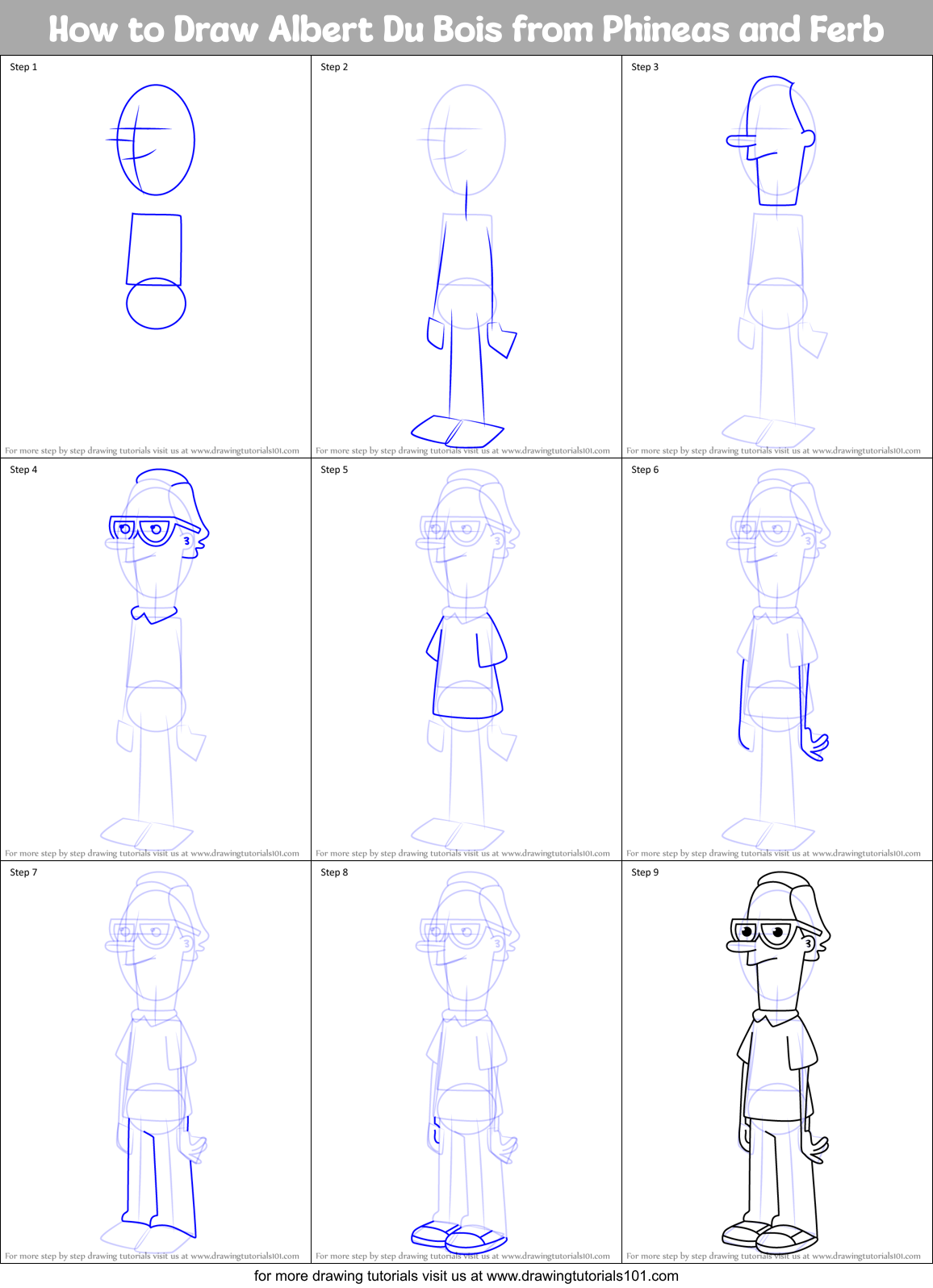 How to Draw Albert Du Bois from Phineas and Ferb printable step by step ...