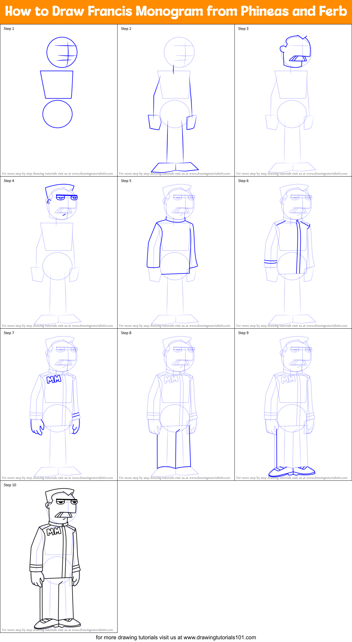 How to Draw Francis Monogram from Phineas and Ferb printable step by ...