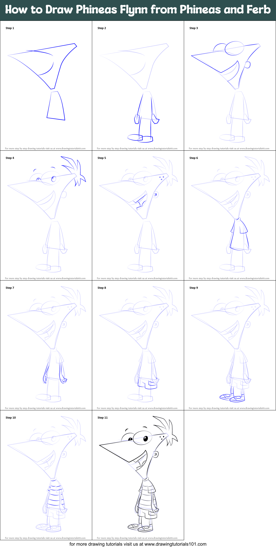 How To Draw Phineas Easy Step By Step Disney Characters 2729