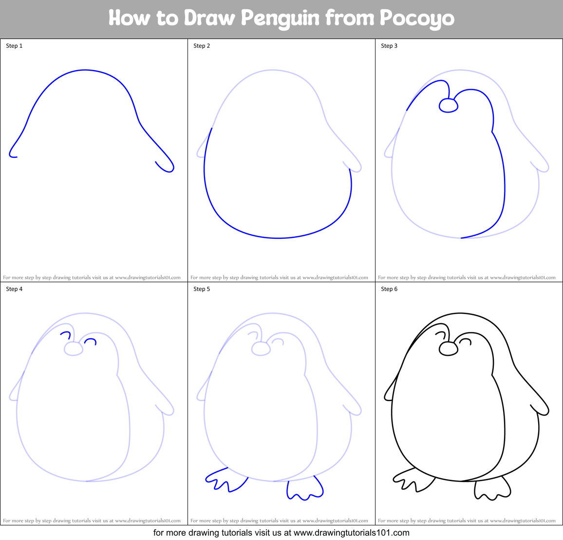 How to Draw Penguin from Pocoyo printable step by step drawing sheet ...