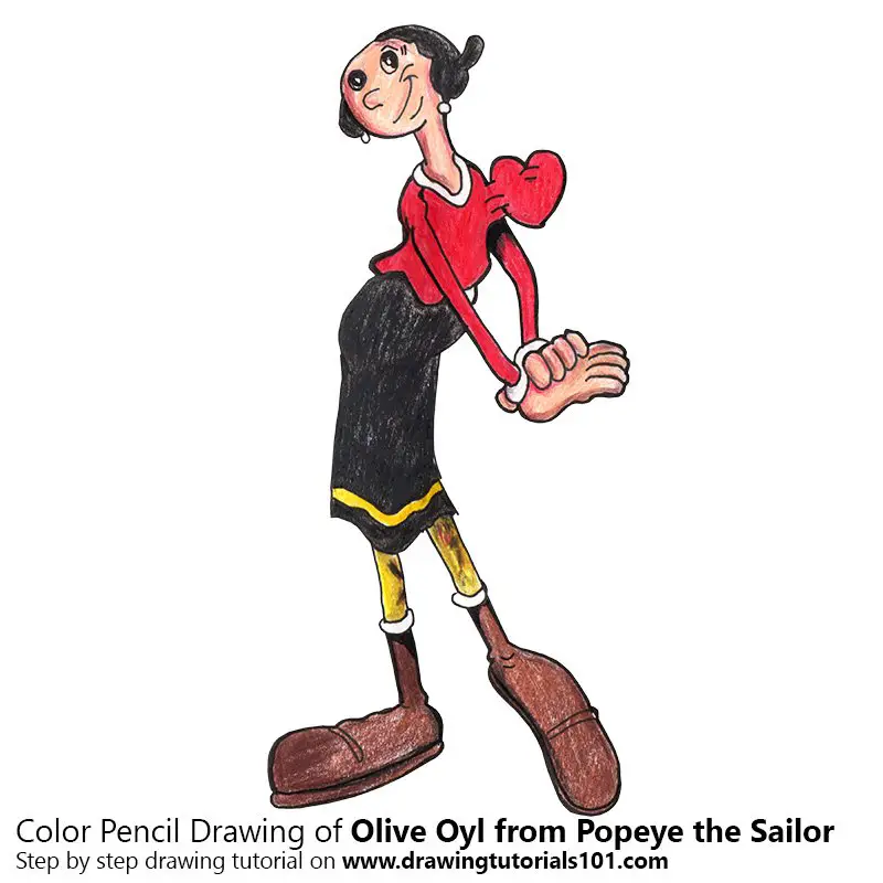 Olive Oyl from Popeye the Sailor Color Pencil Drawing