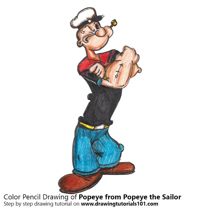 Popeye from Popeye the Sailor Color Pencil Drawing