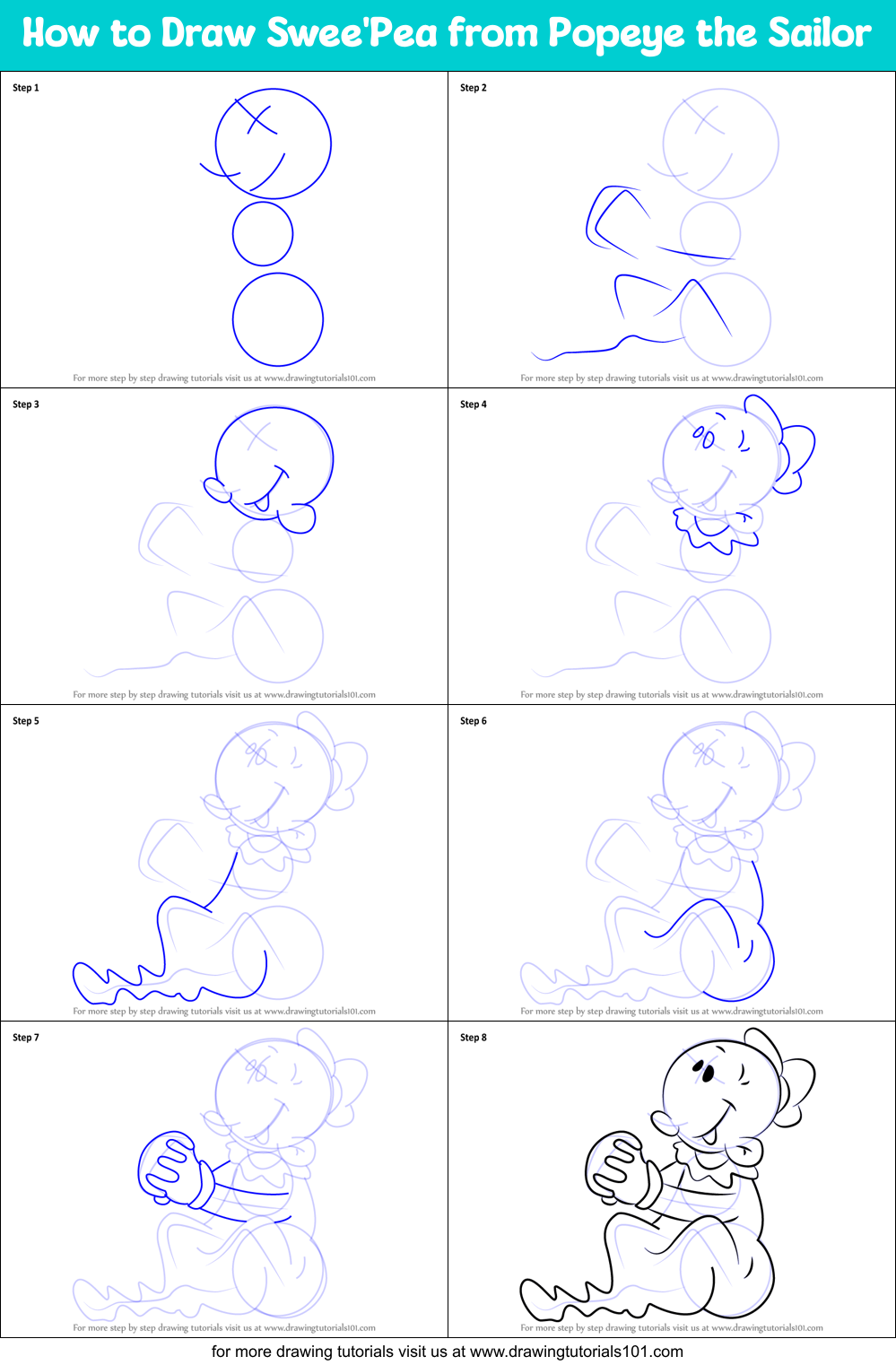 How to Draw Swee'Pea from Popeye the Sailor printable step by step ...